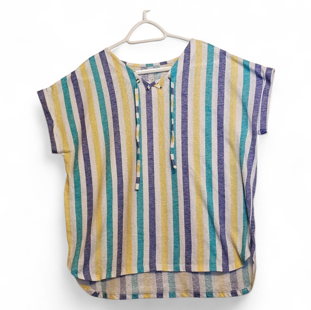 Preswick & Moore Multicolor Striped Short Sleeve Top 1X